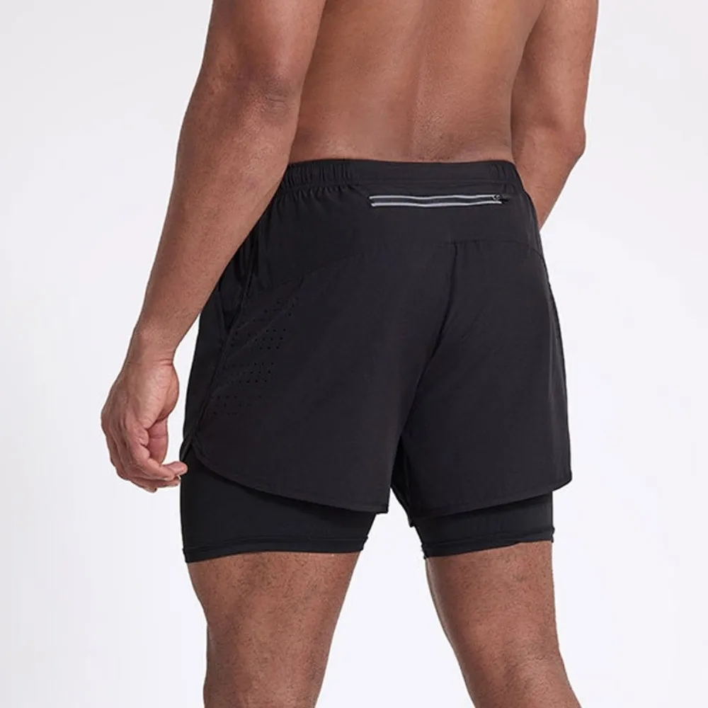

Comfortable 2 in 1 Sports Shorts Quick Dry with Pocket Men's Sportswear with Liner Breathable Cycling Shorts Fitness