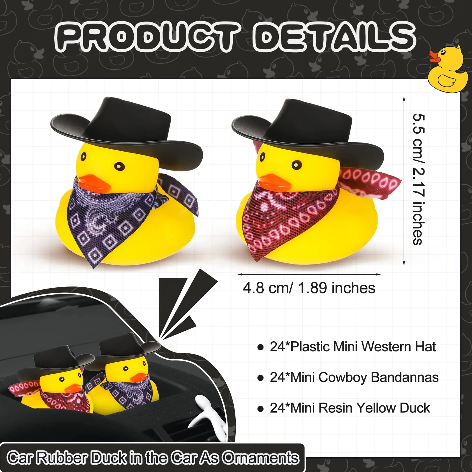 Set of 24 Cowboy Rubber Duck with Hat and Scarf,Mini Rubber Duck Bath Party Toy Bathtub Toy Shower Birthday Swimming Party Favor