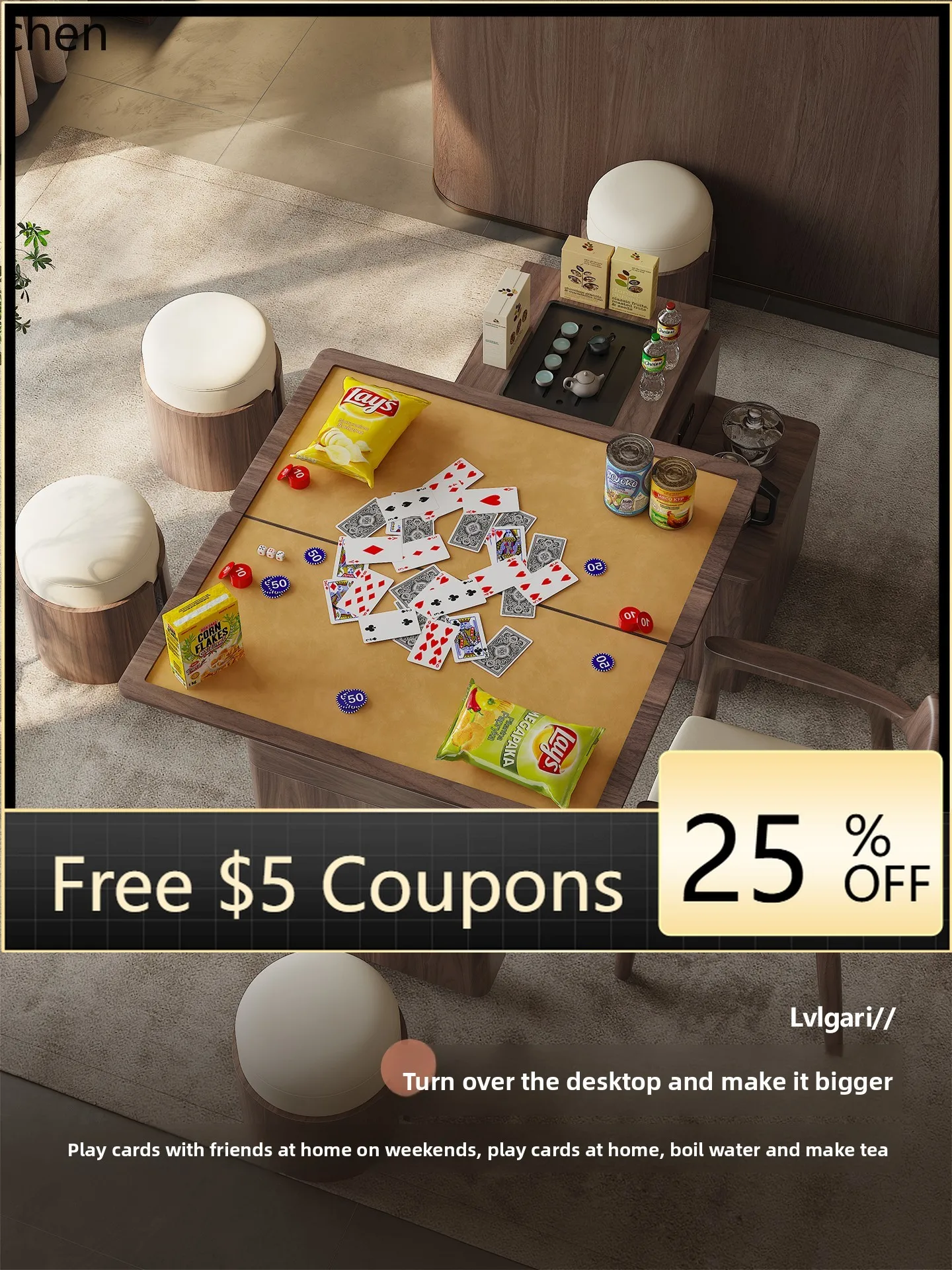 

new Chinese-style solid wood tea table can be rotated and retractable folding balcony small tea cart modern simple mobile