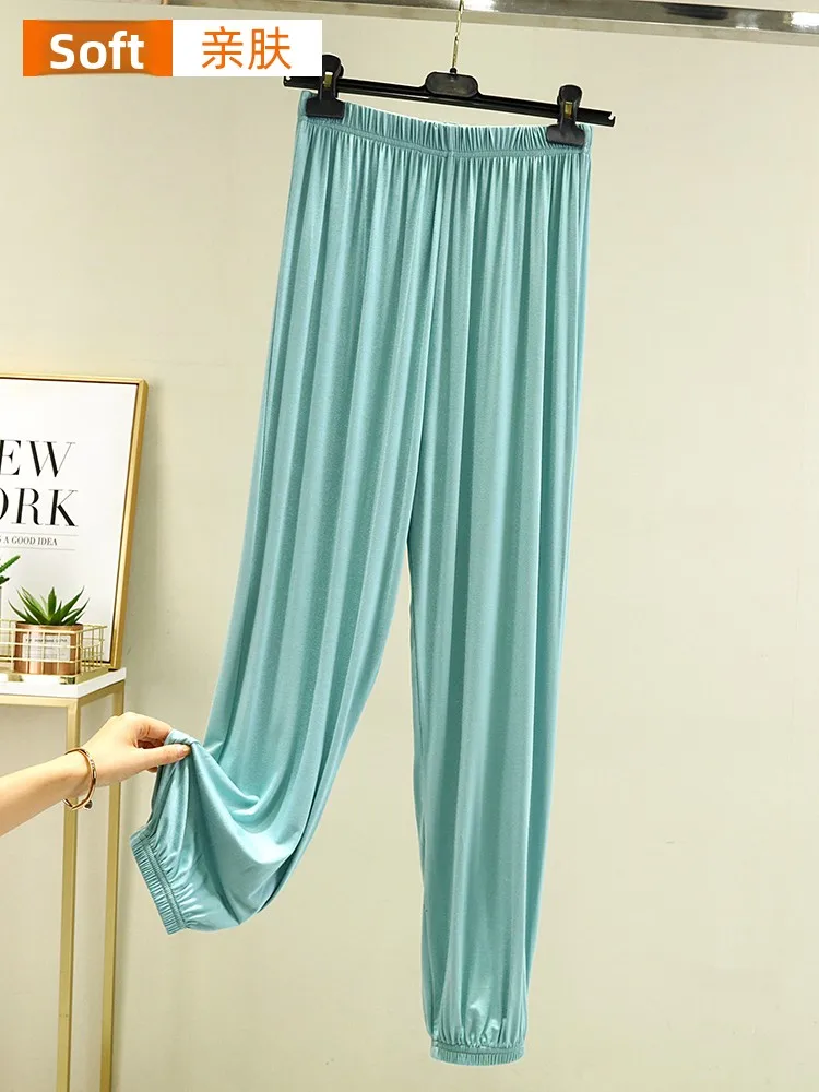 Cintura alta modal verão fino anti-mosquito calças casuais femininas faionable all-match algemado cor spor calças