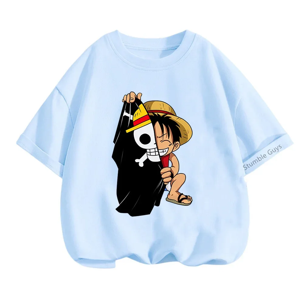 Anime One Pieces Tshirt Kids Luffy T-Shirts for Boys Clothes Girls T-shirt Short Sleeve Fashion Teen Tops 3-14 Years Kids Tee