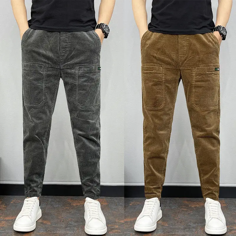 

Men's Slim Fit Corduroy Casual Pants Spring Autumn Lightweight ket Long Trousers Faionable Straight Leg Workwear