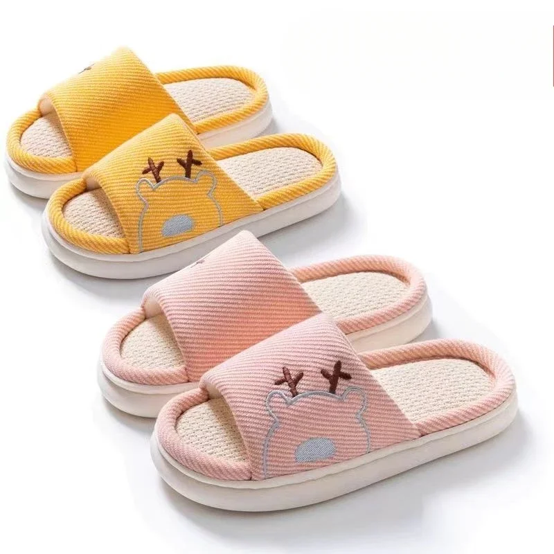 Lightweight Cotton Linen Slippers Winter Thick Bottom Women's Indoor Non-slip Pregnant Women Warm Home Shoes