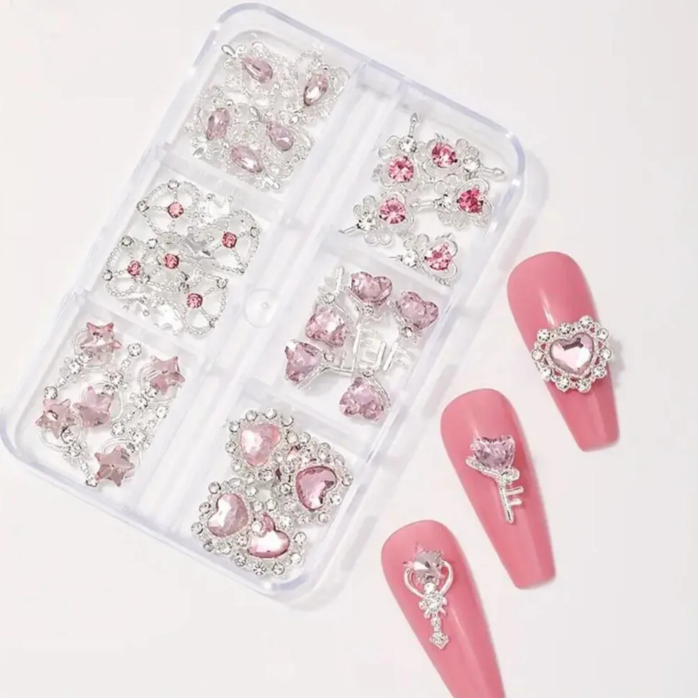 30 قطعة ثلاثية الأبعاد القلب ستار حجر الراين مسمار الزينة Y2K الفضة الوردي الاكريليك مسمار الفن Charms مجموعة DIY بها بنفسك مانيكير مجوهرات اكسسوارات