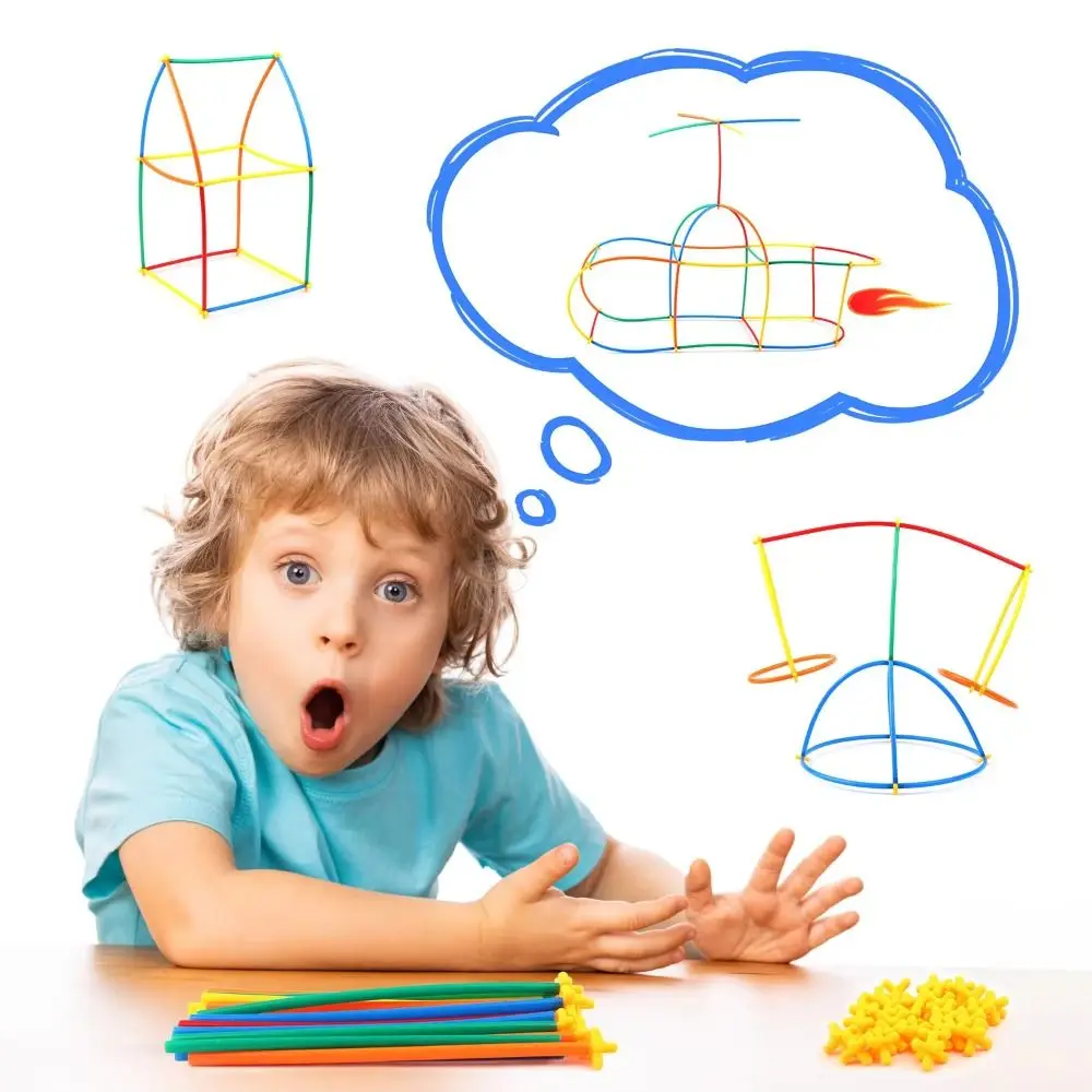 

300pcs Plastic Straw Constructor Toys Engineering Educational Interactive Puzzle Colorful Straw DIY Colorful