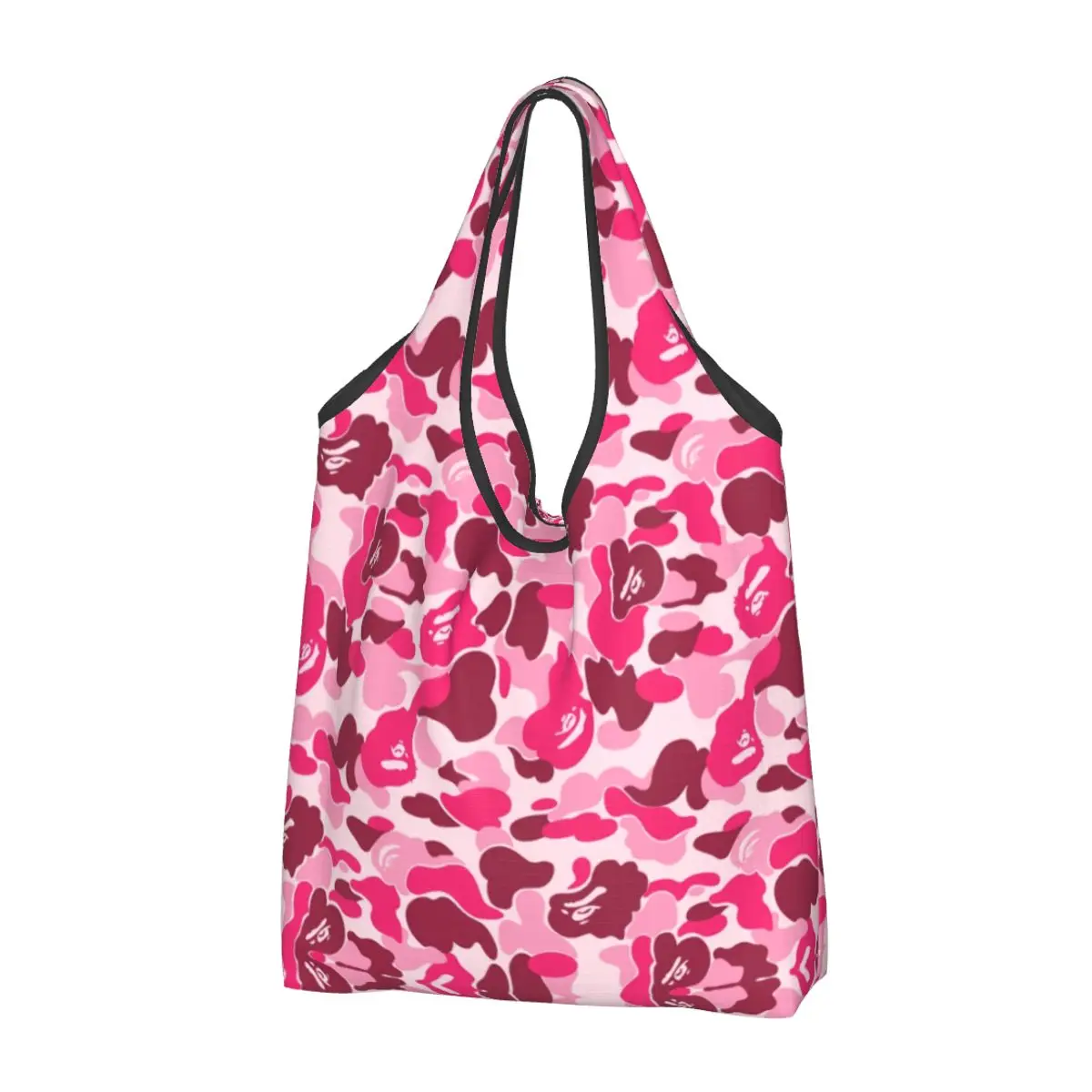 Custom Reusable Pink Camouflage Camo Shopping Bag Women Tote Bag Portable Groceries Shopper Bags