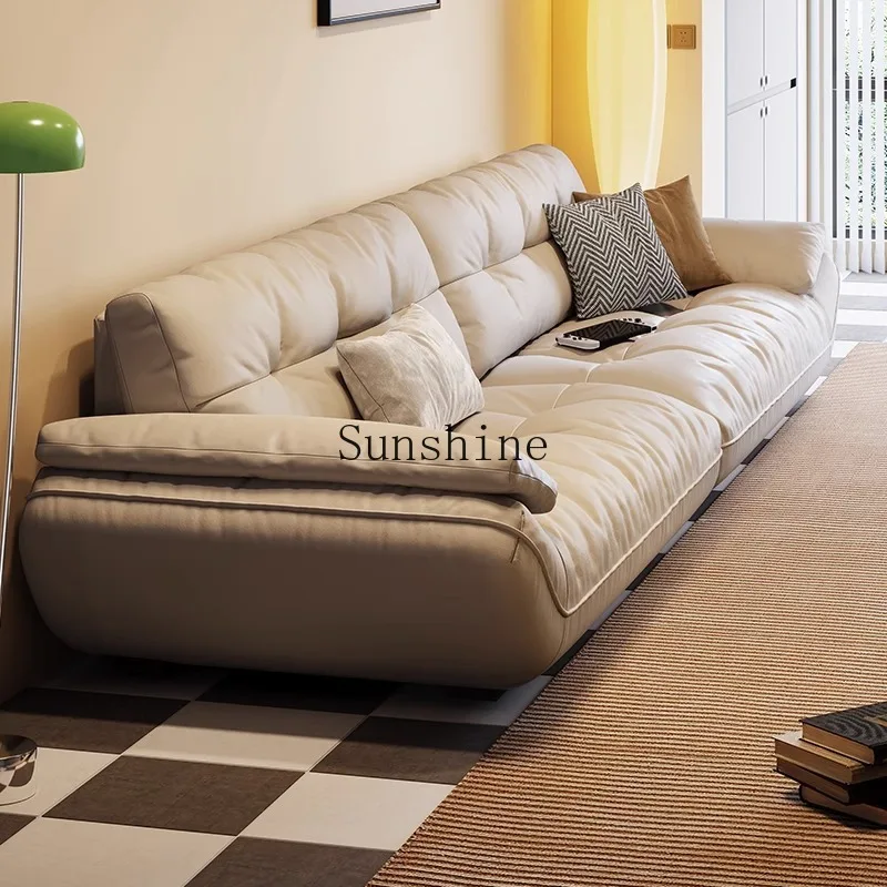 Italian light luxury first layer cowhide simple modern retro straight row cloud sofa