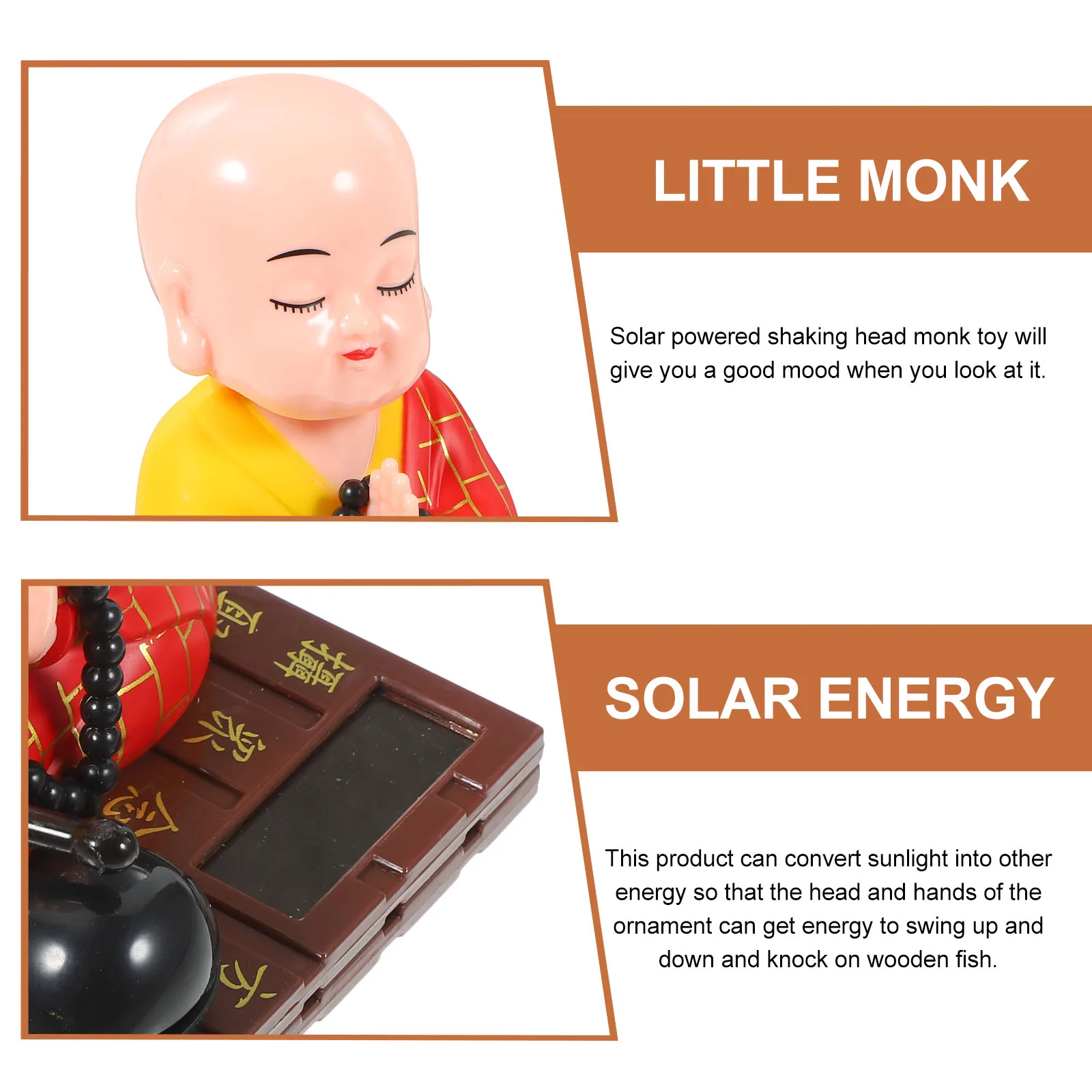 

Solar Powered Shaking Head Monk Ornament Zen Decor Desktop Car Dashboard Decoration Buddha Gift For