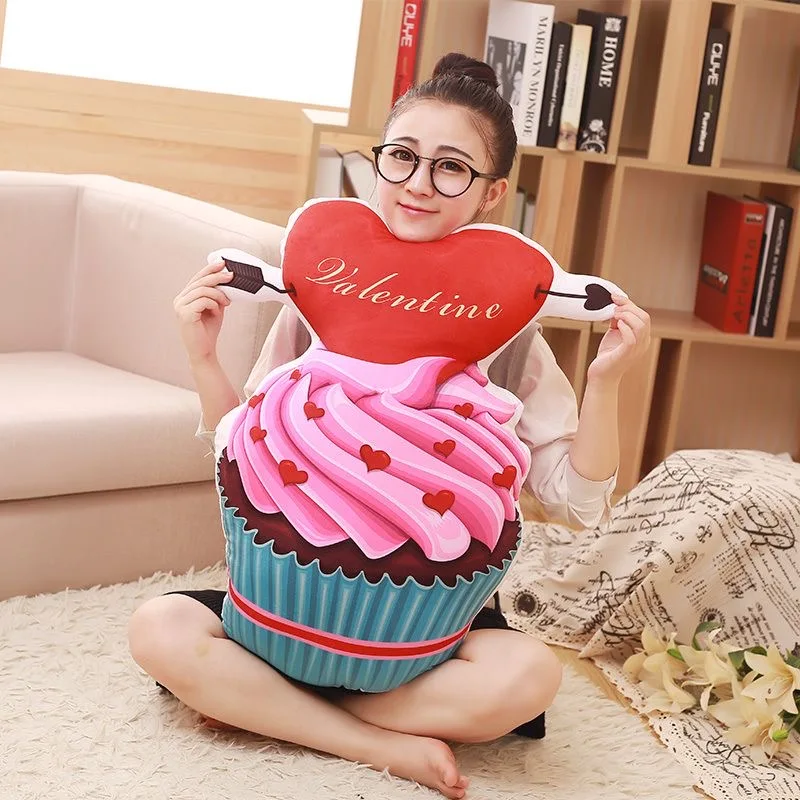 Pink Cup Cake Plush Pillow Ice Cream Cherry Fruits Cookie Biscuit Cholocate Red Heart Cake Stuffed Food Pillow Girl Lady Decor