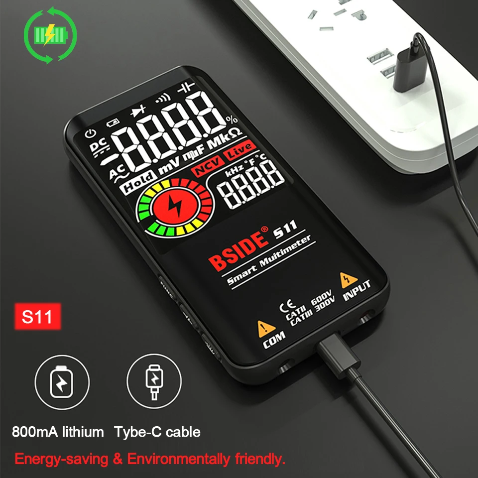 BSIDE S10 Smart Digital Multimeter Profesional 9999 Multitester DC AC Voltage Capacitor Ohm Diode USB Recharge Electric Tester