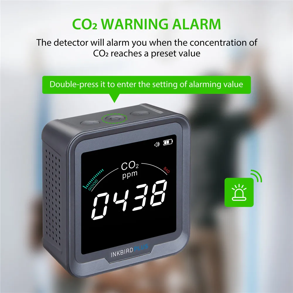 INKBIRD CO2 Monitor With Alarm 3-in-1 CO2 Air Detector Concentration&Temperature&Humidity Real-Time Carbon Dioxide Detector Home