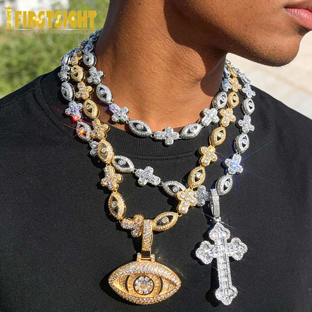 2026 neue Iced Out Luxus Auge Kreuz Halskette Bling Zirkonia Charme Tennis Kette für Männer Frauen Hip Hop Schmuck