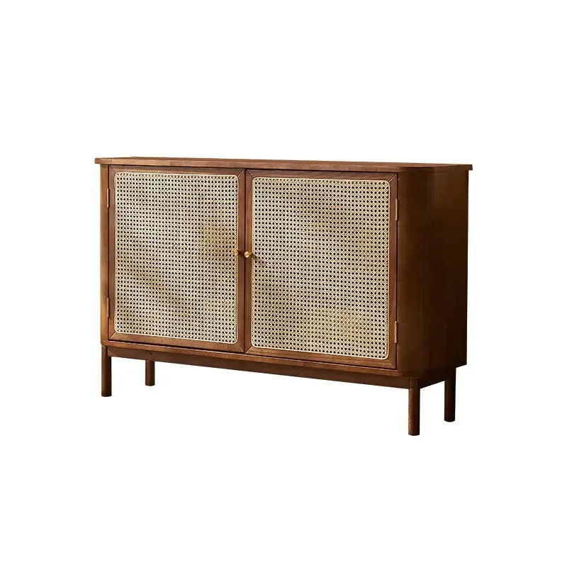 

Japanese log style, rattan dining side cabinet, simple and modern tea cabinet, small household, integrated wall storage cabinet