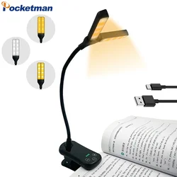 14LED USB Rechargeable Two-head LED Book Light Eye-protection Clip Dimming Rotatable Reading Table Lamp Dormitory Bedside Lamp