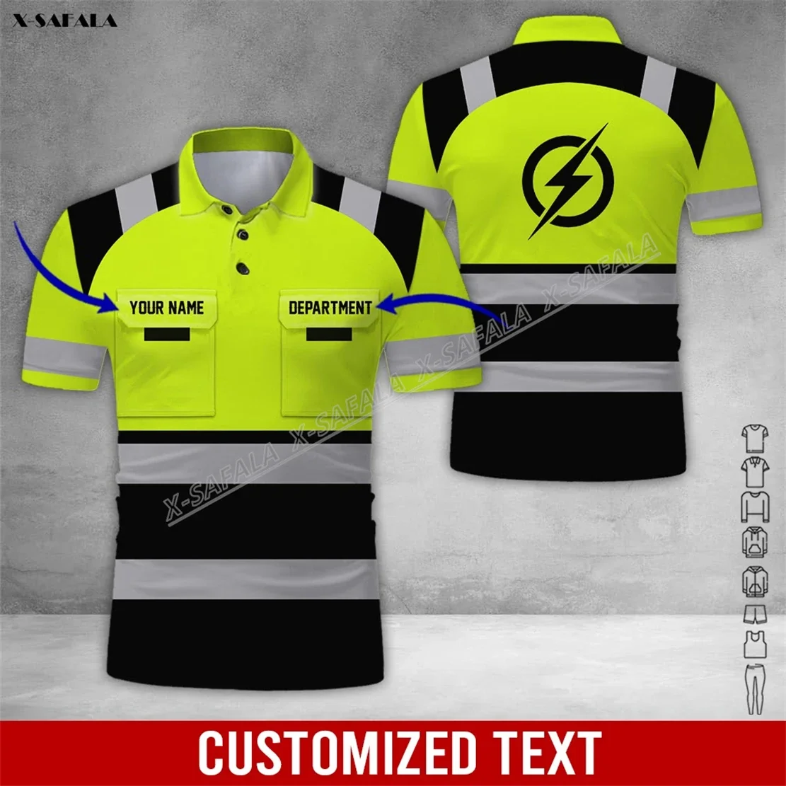 Operator Electrician Lineman 3D Printed Reflection Men Adult Polo Shirt Short Sleeve Top Tee Breathable Uniform Workwear Safety