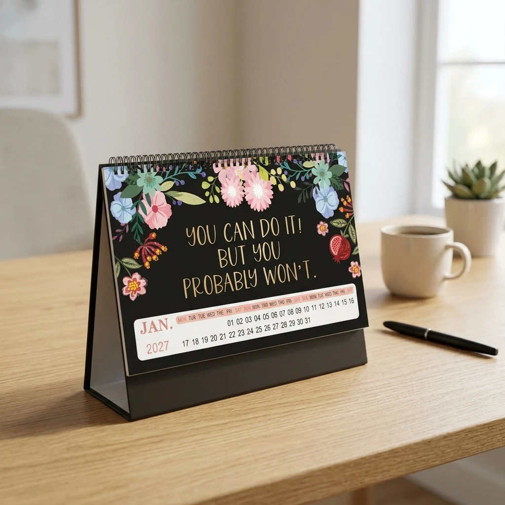 Elegant Desk Calendar 2027 Inspirational Daily Quotes for Office Women's Gift Coated Paper Planner Study Room Organizer