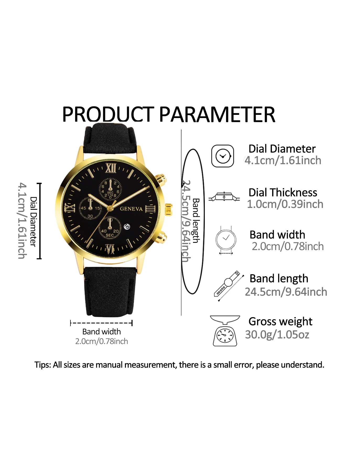 ساعة كوارتز رجالية مع قلادة وسوار وخاتم ومجموعة تقويم وظيفة احتفالية ومطابقة الزي، ولا تشمل الصندوق