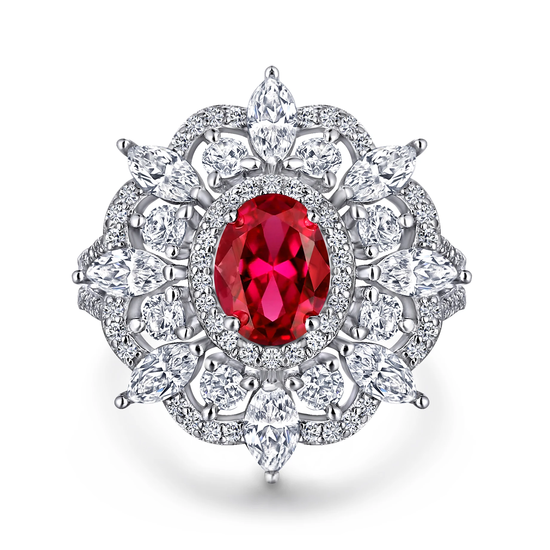 

Platinum Plating Sterling Silver Stone Ring Elegant Oval Shape Lab Grown Ruby Wedding and Party Jewelry
