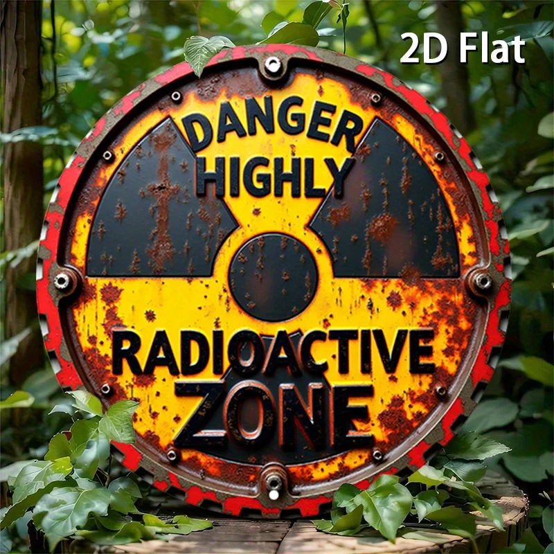 Retro Danger Highly Radioactive Zone Round Tin Sign, Vintage Rusty Radiation Warning Symbol Metal Wall Art, Antique Nuclear Haza