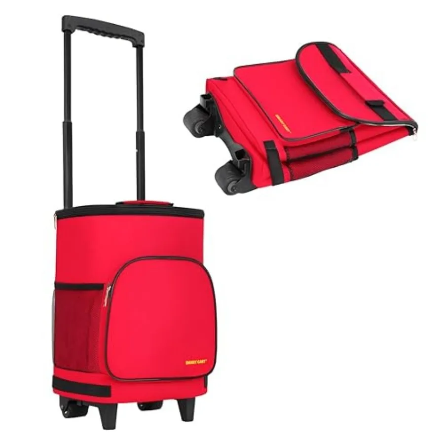 

Ultra Compact Cooler Smart Cart, Red Insulated Collapsible Rolling Tailgate BBQ Beach Summer