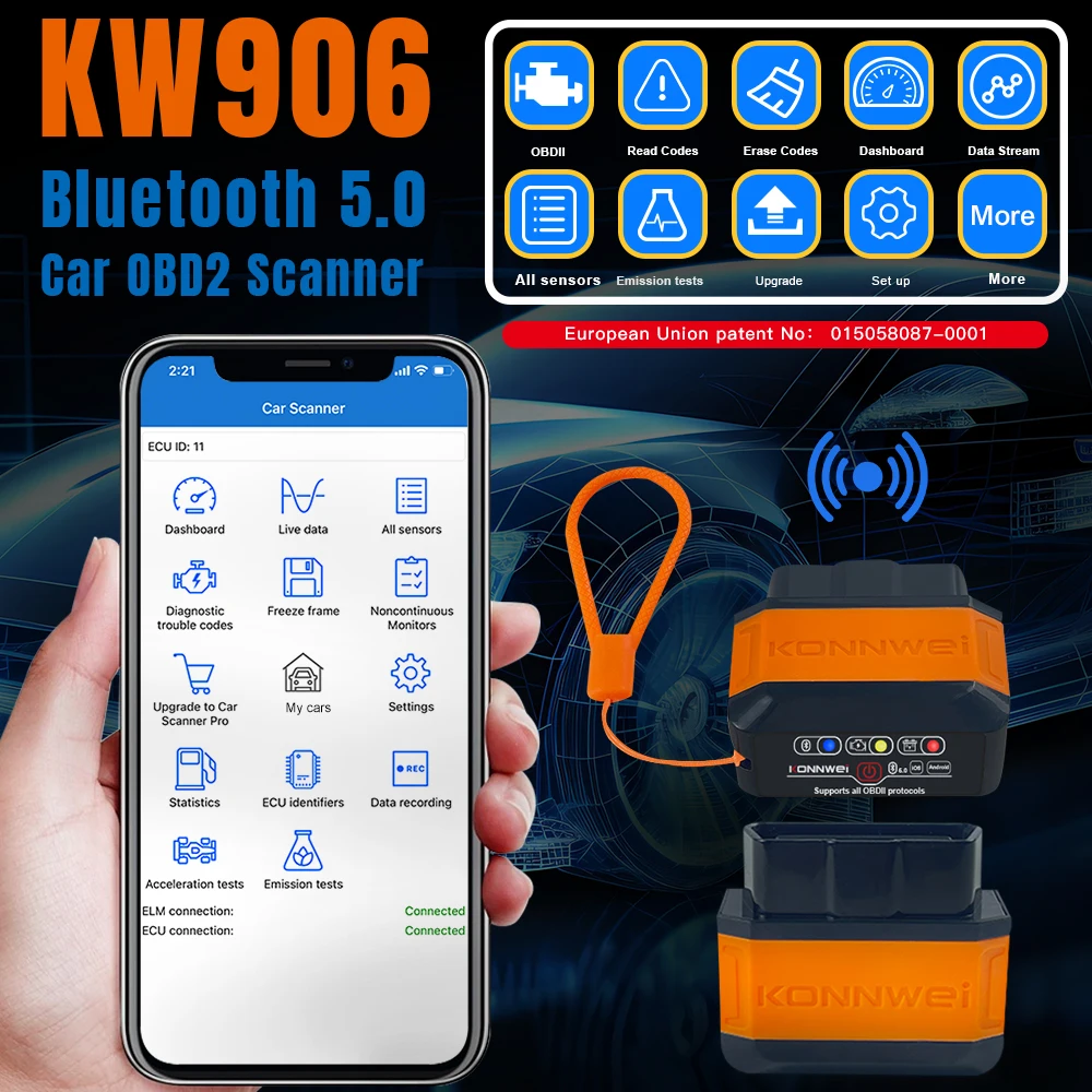 KW905 KW906 ELM327 V1.5 Bluetooth 5.0 for IOS Android V1 5 OBD2 Scanner Auto Car Diagnostic Tools Code Reader pk Vgate iCar2