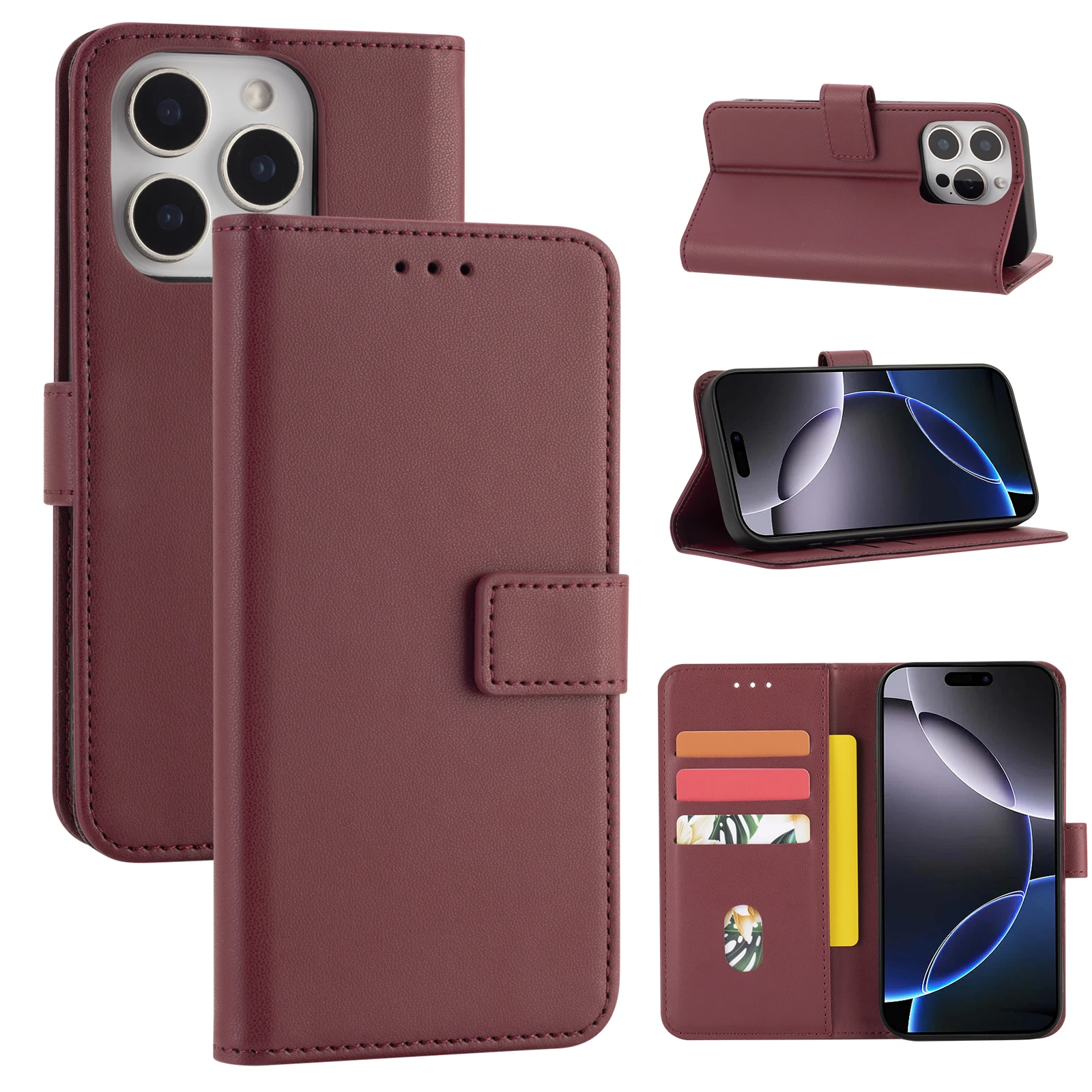 Flip Wallet Schutzhülle für iPhone 17Pro Max/16/15/14/13/12/11Promax Xs/Max Xr 7/8 Se2022 Handyhülle Einfach und Stilvoll mit Kartenfach Kunstleder Schutzcover – Detail 5