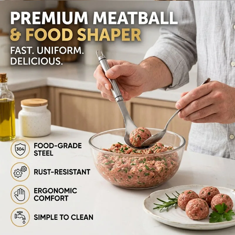 Durable 304 Stainless Steel Meatball Maker with Comfort Handle Manual Squeeze Spoon for Fish Shrimp Balls Home Kitchen Tool