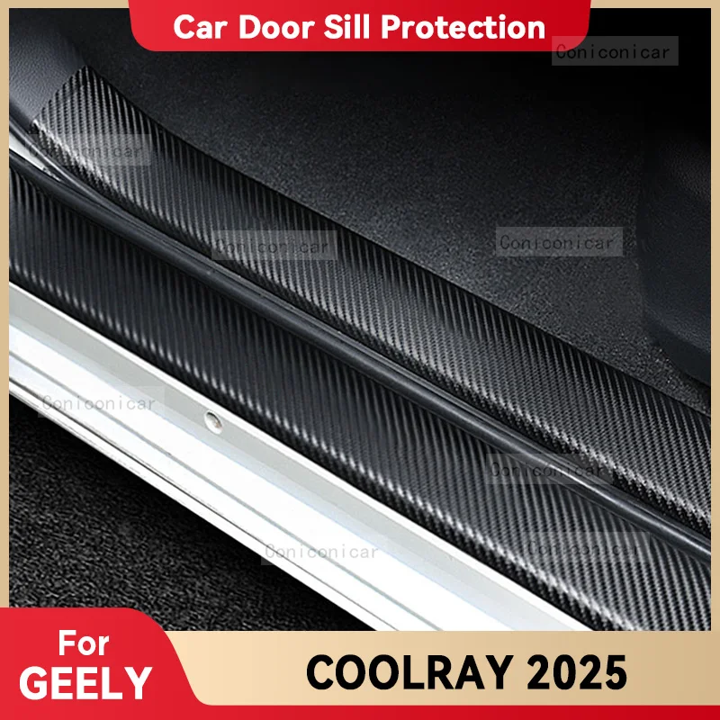 Car Carbon Fiber Door Sill Sticker For GEELY COOLRAY 2022-2025 Threshold Pedal Anti-scratch Interior Decoration Accessories