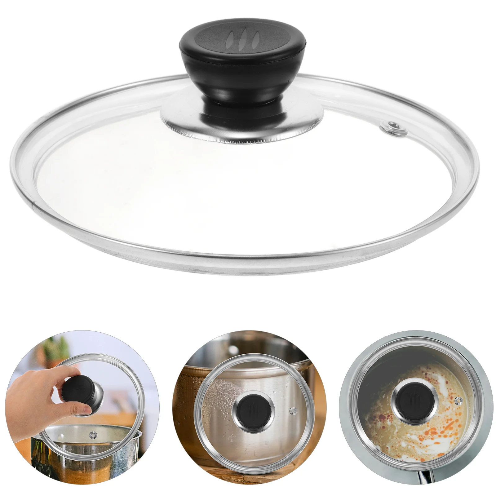 

Tempered Glass Lid Pot Pan Universal Heat Resistant Explosion Proof Insulated Handle Splash Guard Steaming Cover