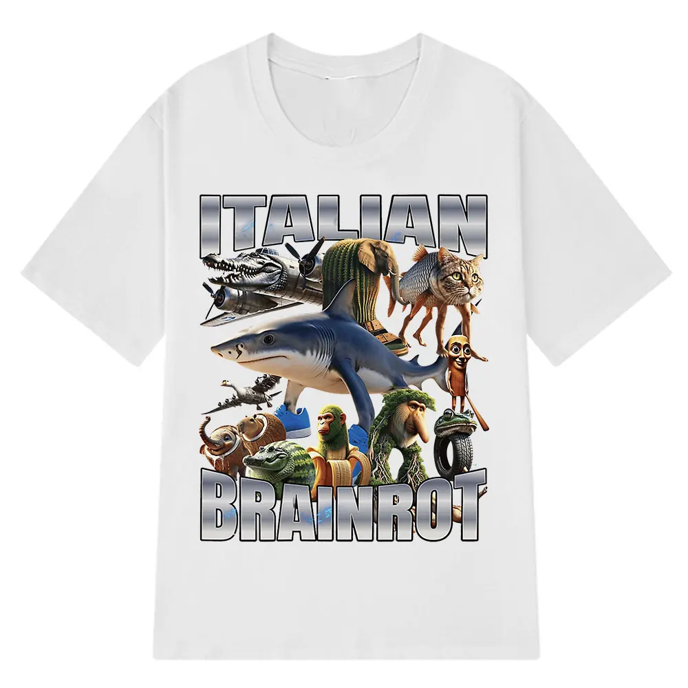 Italian Brainrot Tralalero Tralala Tung Tung Tung Sahur Bombardiro Crocodilo Funny Meme T-shirt Men Women Fashion Loose T Shirts image 6