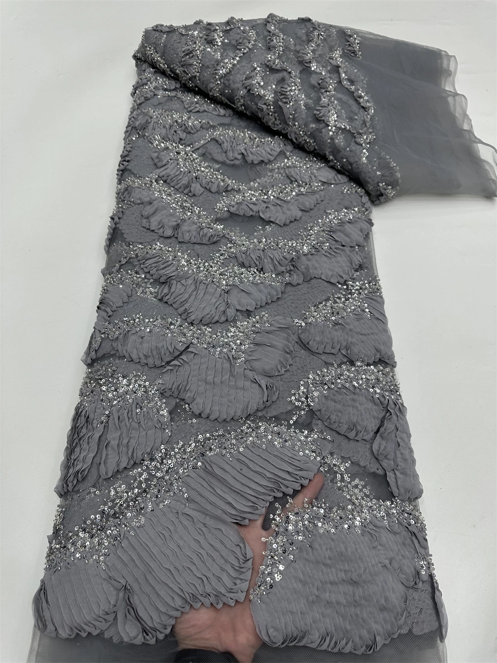 African Beads Lace Fabric 2025 High Quality Nigerian Sequins Beads Lace Fabric French Laces Fabrics For Party Dress Sew Material