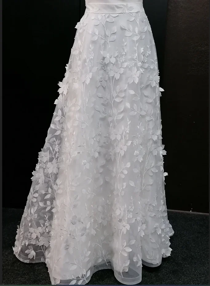 Jupe de mariée en tulle, ligne a, ivoire, motif Floral, 3D