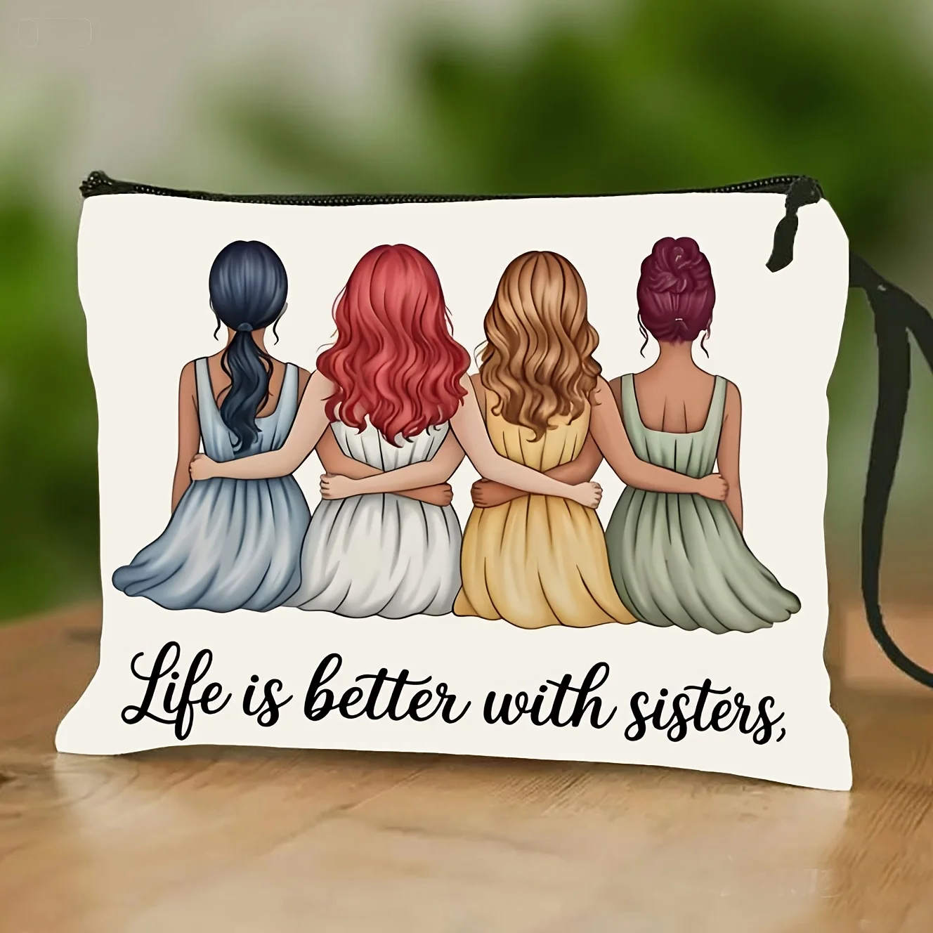 

LIFE IS BETTER with SISTERS Sisters & Best Friends Themed Makeup Bag Toiletry Bag Zippered Portable Pencil Case let Clutch