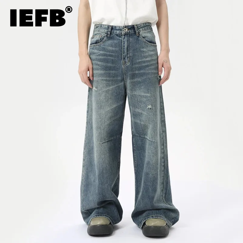IEFB American Style Men's Denim Pants Washing Fashion Loose Men's Straight Trousers Casual Wide Leg Jeans New Summer 2024 9C6303