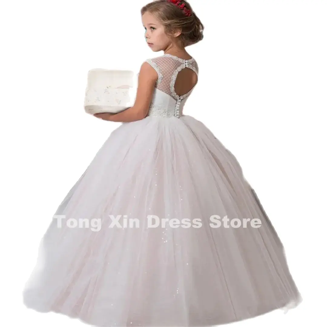 Elegant Fashion Flower Girl Dresses First Communion Dresses For Girls Pageant Tulle Sleeveless For O-Neck