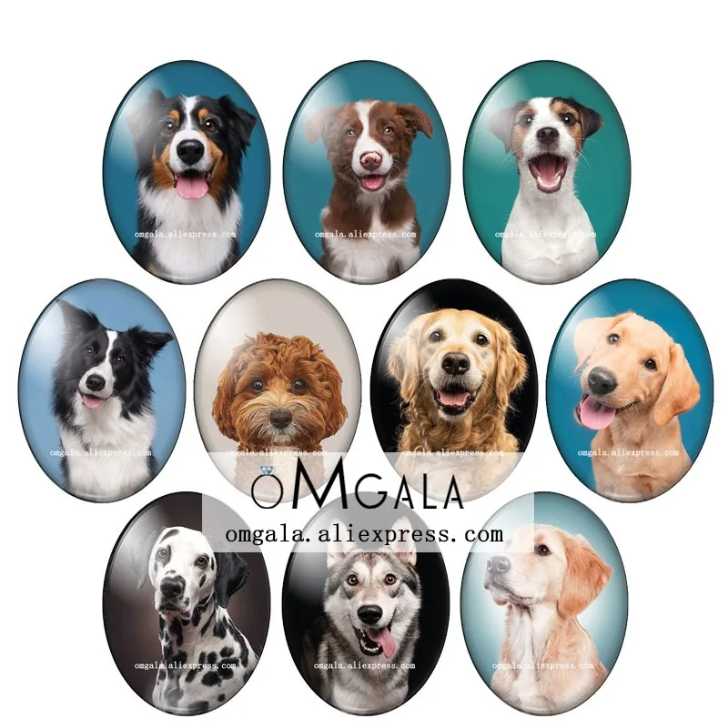 

Fashion Lovely Dog Pets Head Photos 13x18mm/18x25mm/30x40mm Oval photo glass cabochon flat back Making findings