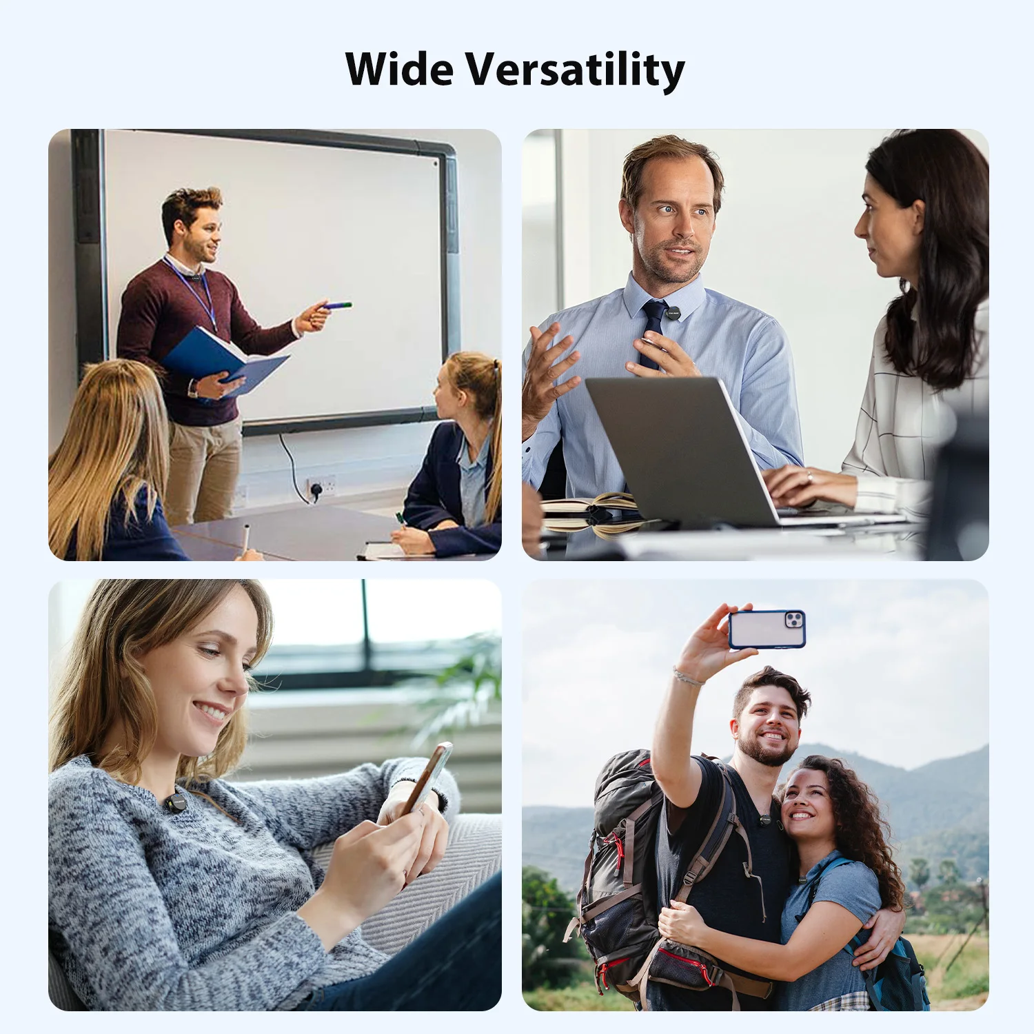 Fullaim 2.4G ไมโครโฟนไร้สายแบบหนีบบนโทรศัพท์ไมค์รอบทิศทางมินิลาวาเลียร์ไมค์ส่ง200เมตรสำหรับ iPhone 15/ 14/13/12/11