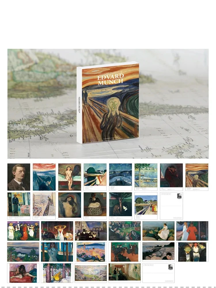 30Pcs/Set Norway Artist Edvard Munch Painting Postcard Vintage Greeting Card INS Style Fashion Gift For Junk Journal Decoration