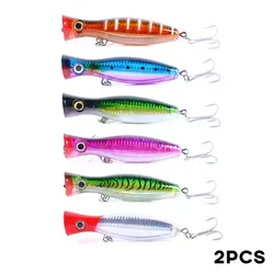 Big Fishing Popper 2pcs 130mm 43g Topwaters Floating Lure Artificial Hard Bait Treble Hooks 3D Eyes For Bass Trout Pike Wobblers