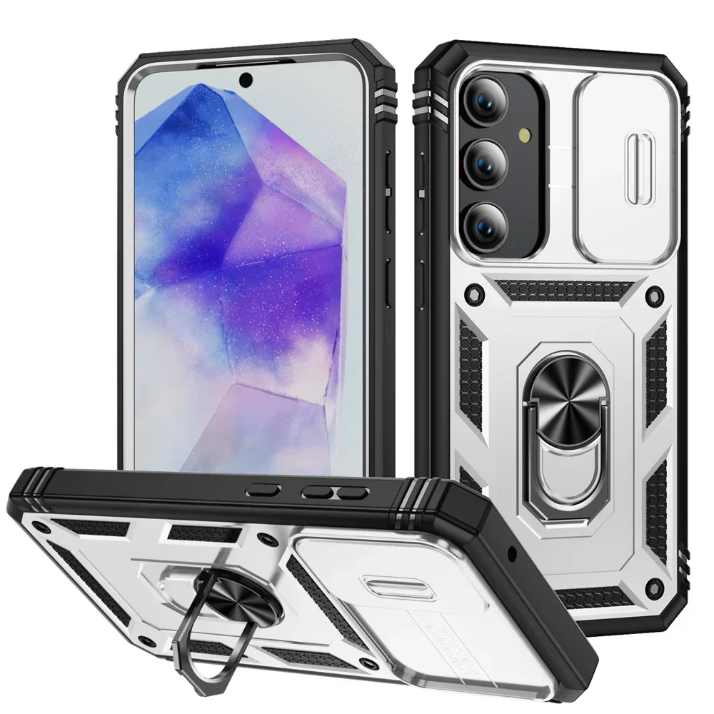 Case voor Samsung Galaxy S24 S23 S22 S25 Ultra Plus A17 A56 A36 FE 4G 5G Slider camera Beschermen 360 Volledige Bescherming Bracket Cover