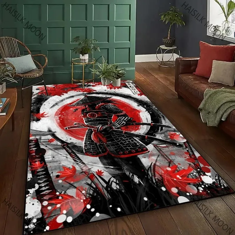 Samurai Warrior 3D Effect Rug – HD Printed Martial Theme Carpet for Bedroom & Office | Large Non-Slip Floor Mat All Season Use