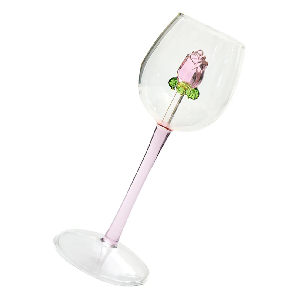 

Glass Wine Goblet Rose Creative Tall Elegant Cocktail 3D Floral Party Decorative Beverage Cup Wine Glasses Glass Goblet