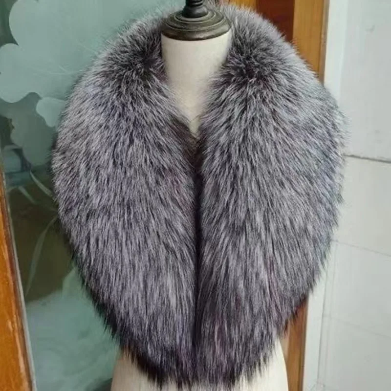 Winter Real Fox Fur Collar Woman Furry Natural Raccoon Fur Scarf Shawls Luxury Neck Warmer Wraps For Coat Fur Scarves Large Size