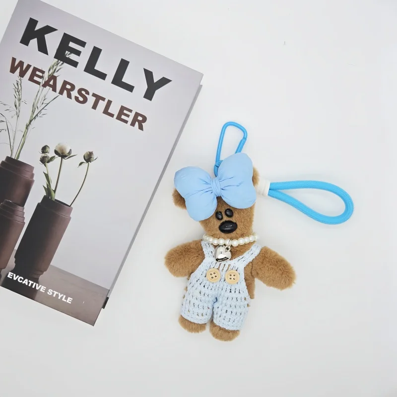 Cute Tilted Head Bear Plush Keychain Kawaii Bean Bear Doll Backpack Bag Charm Stuffed Animal Keyring Gift for Girls Women Couple