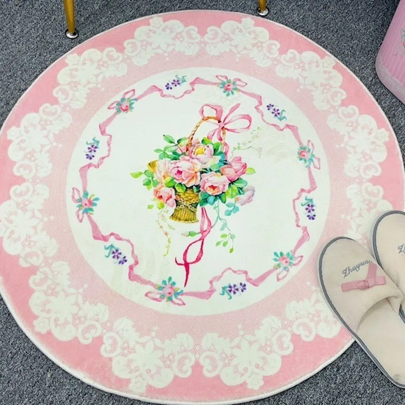 Living Room Decorative Carpet Basket Home Thicken Rugs Chair Floor Mat Bathroom Room Round Floral Pattern Carpet Bedroom Footmat