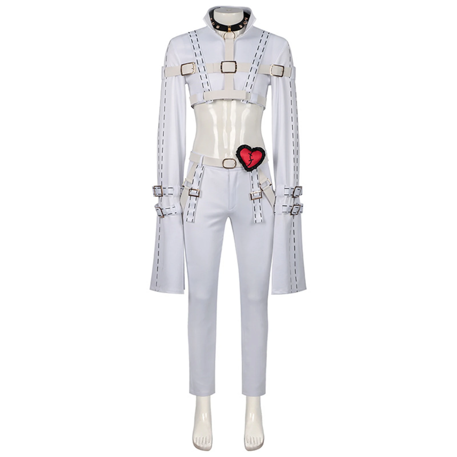 

Raymond Cosplay Costume Game White Uniform Set With Belt Buckle Collar Mask For Women Men Kids Halloween Carnival Uniform
