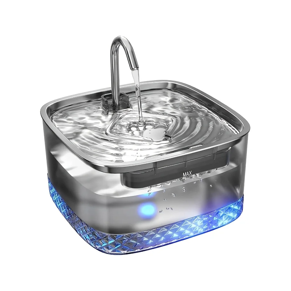 

Automatic Cat Water Fountain with Stainless Steel Lid, 75oz/2.2L Automatic Cat Water Dispenser with LED Light, Ultra Quiet Diamonded Pet Drinking Fountain for Cat Indoor, Small Dog - Perfect Gift for Pet Lovers