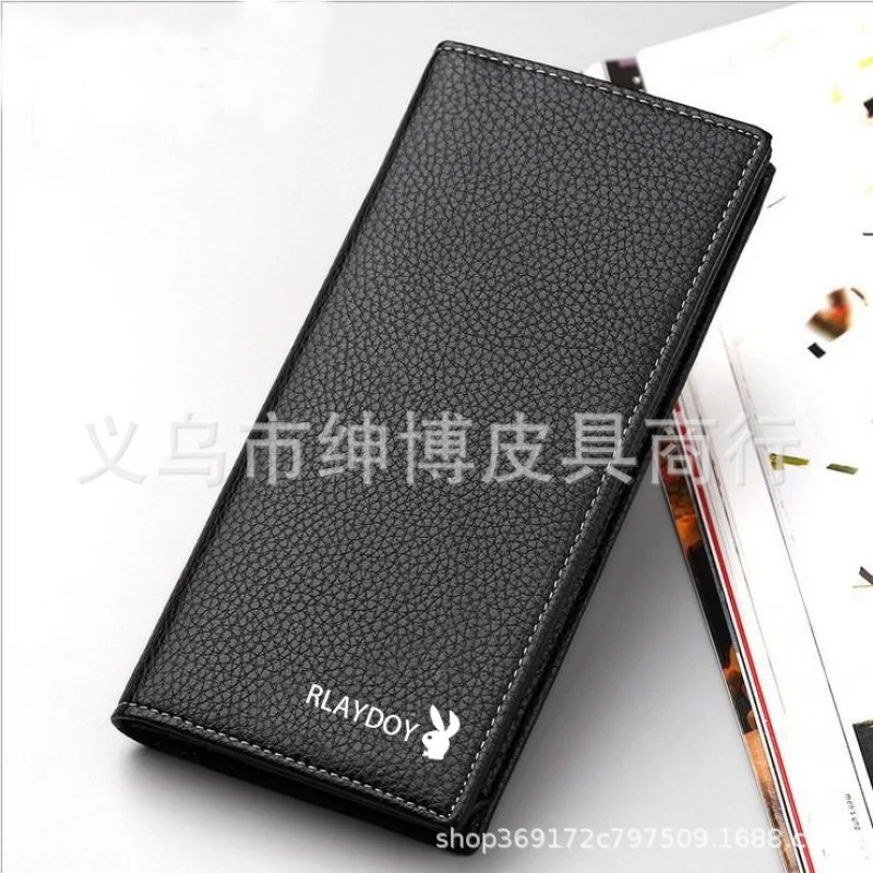 

Business Men's Cow Split Leather Long Wallet Lychee Pattern Multi Card Slots Wallet Built-in Zipper Men's Wallet