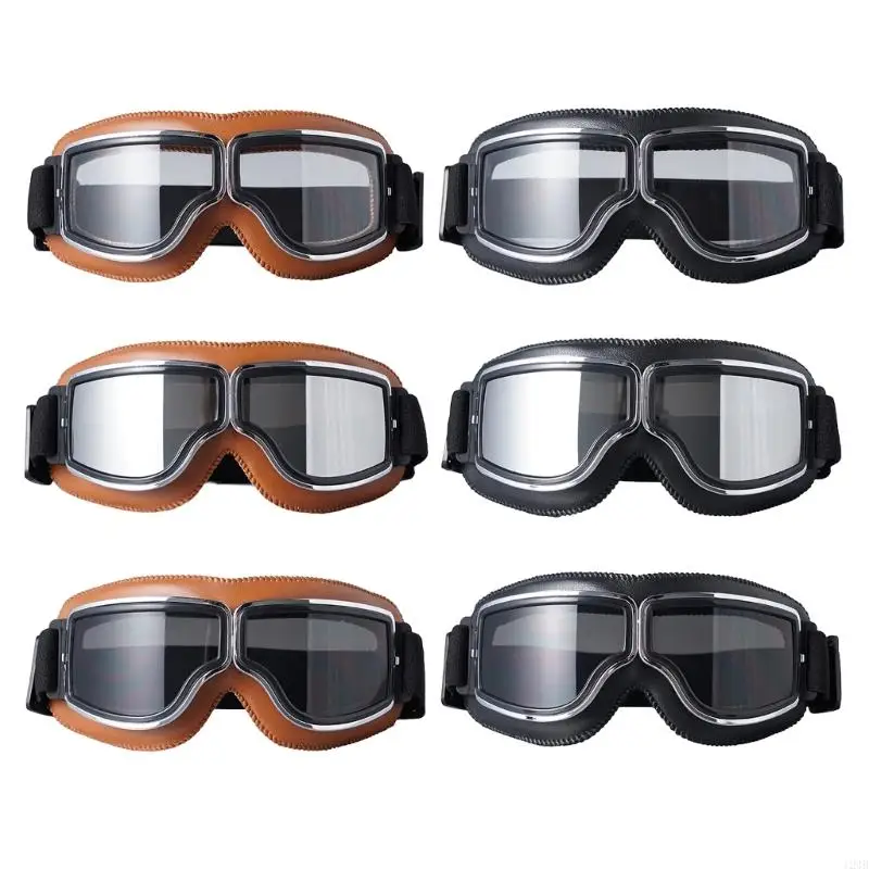 124B Motorcycle Goggles Vintage Pilot Leather Riding Glasses Scooters ATV Off-Road Anti-Scratch Dust Proof Eyewear