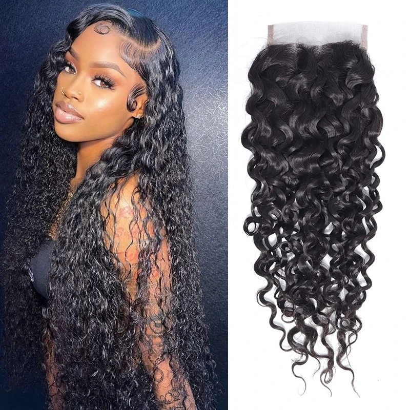 Water Wave Lace Closure Human Hair 13X4 Lace Frontal Burmese Human Hair Preplucked 4x4 Transparent Lace Closure 150 Density